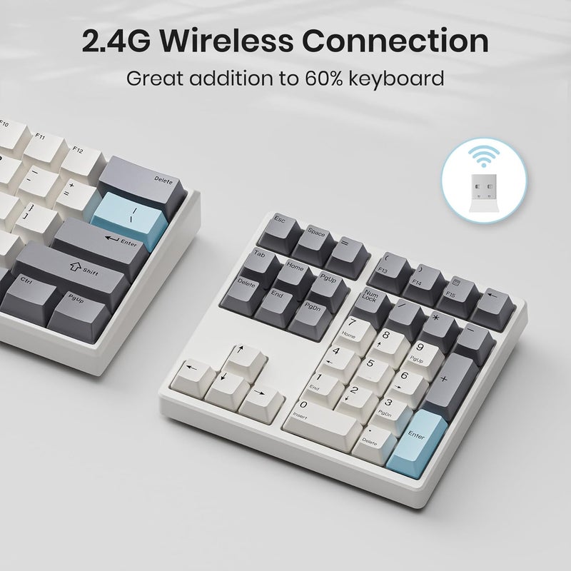 Kisnt Wireless Number Pad, Hot Swappable Mechanical Numpad,34 Keys 2.4GHz Rechargeable Numeric Keypad with PBT Keycaps for Laptop, Mac, PC Desktop - Image 3